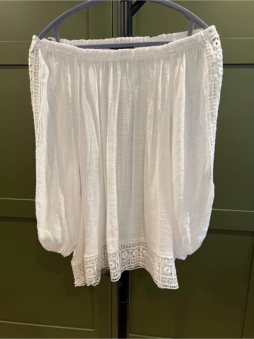 White Off-Shoulder Boho Lace-Trim Shirt